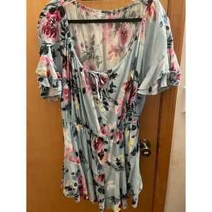 White Birch Women’s Blue Floral Romper XL